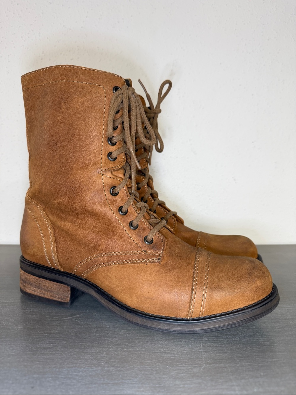 Steve Madden Troopa Zipper Lace Up Leather Combat Boots Women’s Size 11M Brown